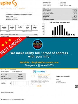 Missouri Spire gas utility bill Sample Fake utility bill